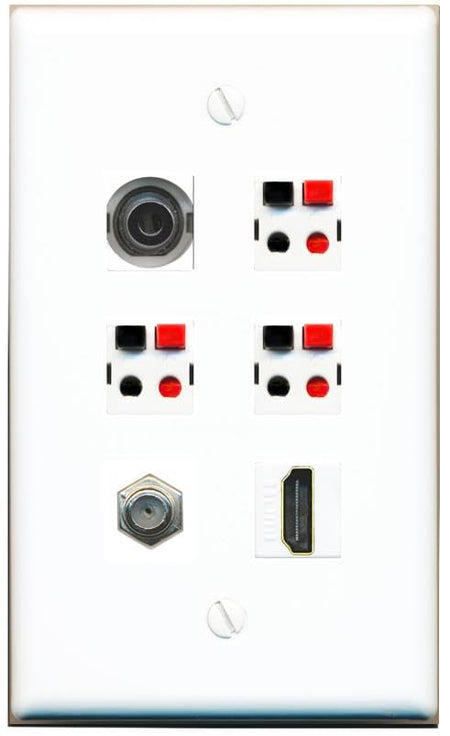 RiteAV 3.5mm COAX HDMI 3 SPEAKER Flat/Solid Wall Plate [White]