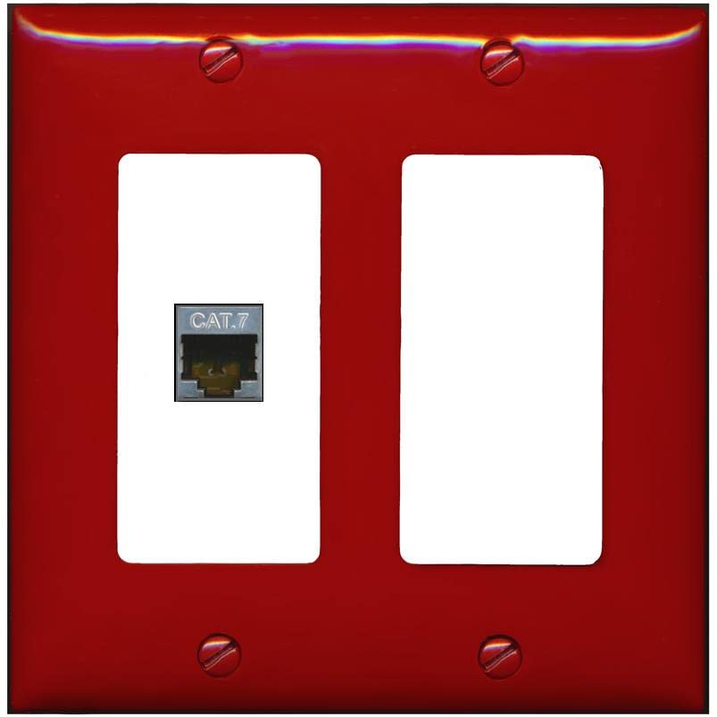 RiteAV 1 Port Cat7 Shielded Ethernet Wall Plate - 2 Gang [Red/White]