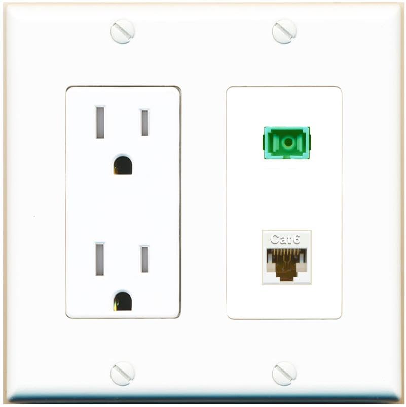 RiteAV 1 Port Fiber Optic Jack SC Simplex APC + Cat6 Wall Plate-Tamper-Res White