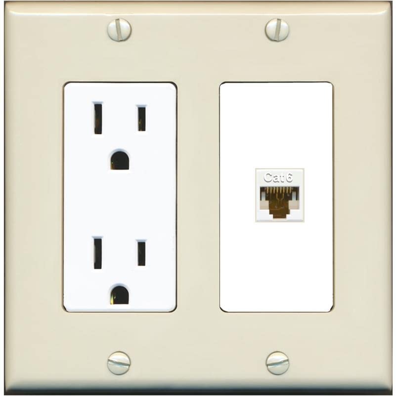 RiteAV 1 Port Cat6 Ethernet Wall Plate Female-Female - Outlet [Light-Almond/White]