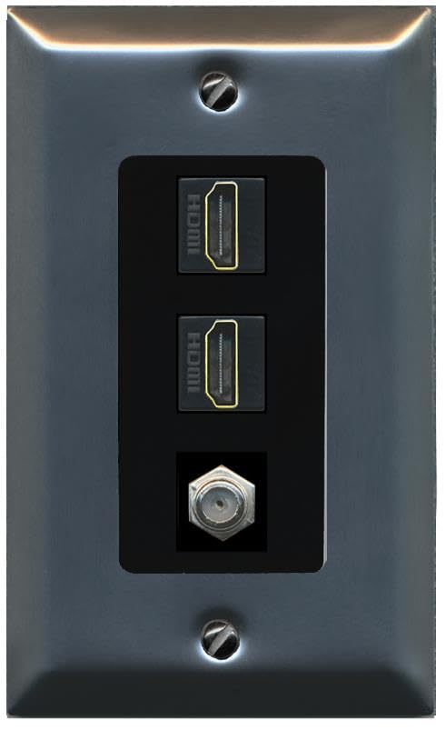 Coax 2 HDMI Wall Plate-1 Gang Stainless/Black