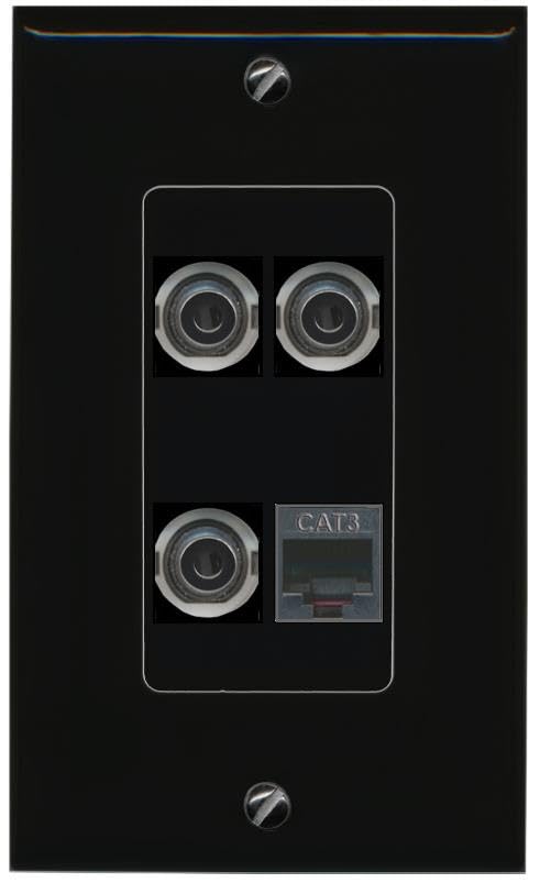 RiteAV 3 3.5mm PHONE Wall Plate Decorative [Black]