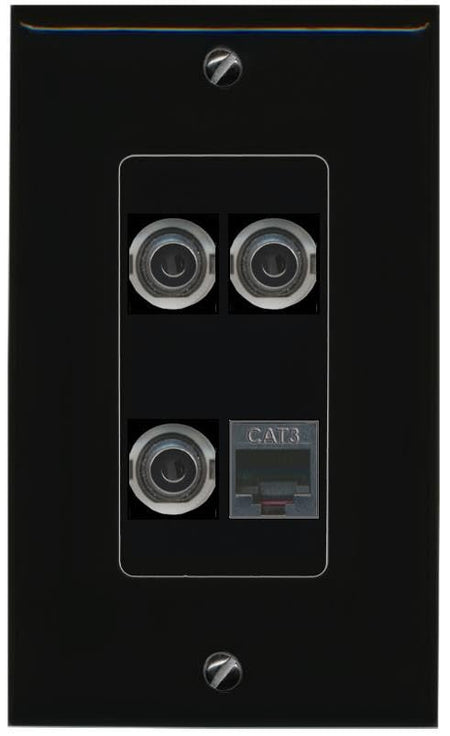 RiteAV 3 3.5mm PHONE Wall Plate Decorative [Black]