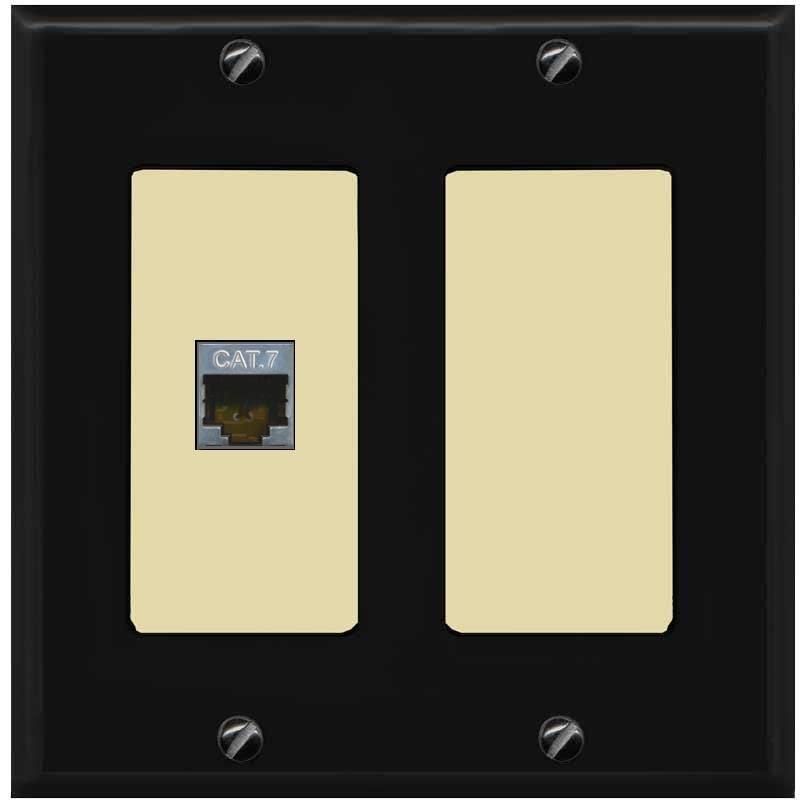 RiteAV 1 Port Cat7 Shielded Ethernet Wall Plate - 2 Gang [Black/Ivory]