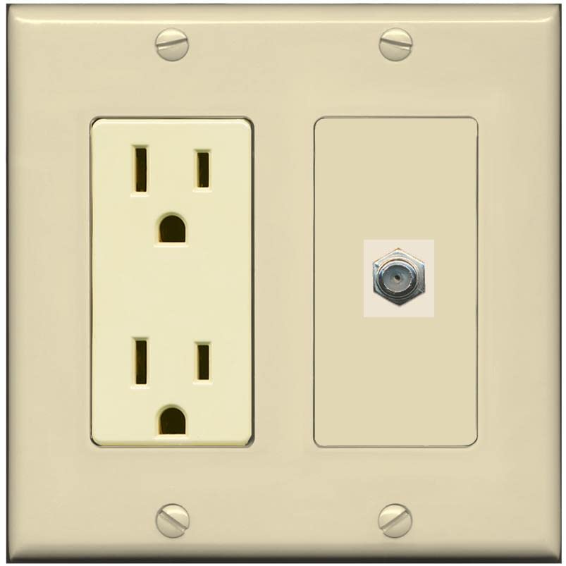 RiteAV 1 Port Coax Cable TV F-Type Wall Plate - Outlet [Ivory/Ivory]