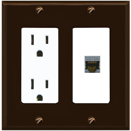 RiteAV 1 Port Cat6A Wall Plate - Outlet [Brown/White]