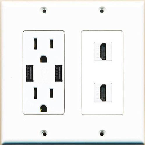 RiteAV HDMI Wall Plate 2 Port - USB Charger [White/White]