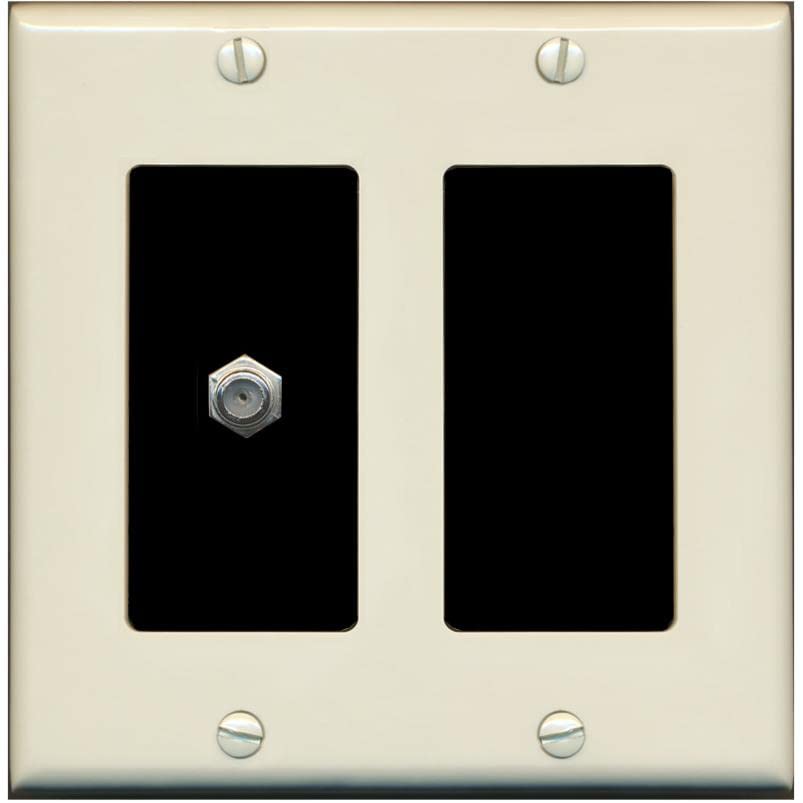 RiteAV 1 Port Coax Cable TV F-Type Wall Plate - 2 Gang [Light-Almond/Black]