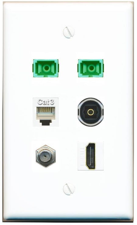 RiteAV Coax HDMI Phone 2 SC-APC-SX TOSLINK Flat/Solid Wall Plate [White]