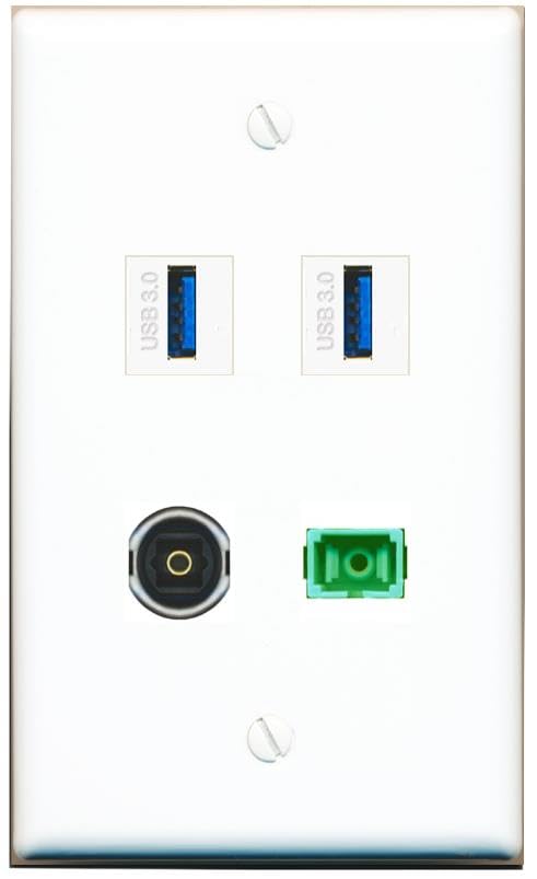 RiteAV - SC-APC Singlemode Simplex TOSLINK 2 USB-3 Wall Plate Flat White