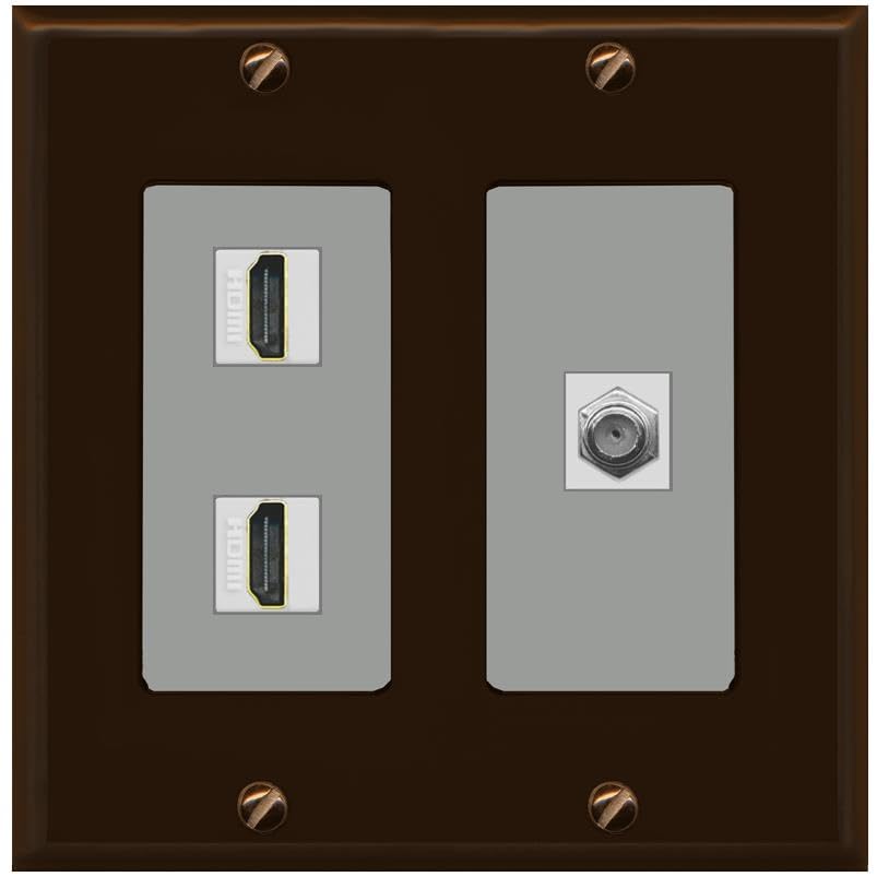 COAX 2 HDMI Wall Plate-2 Gang Brown/Gray
