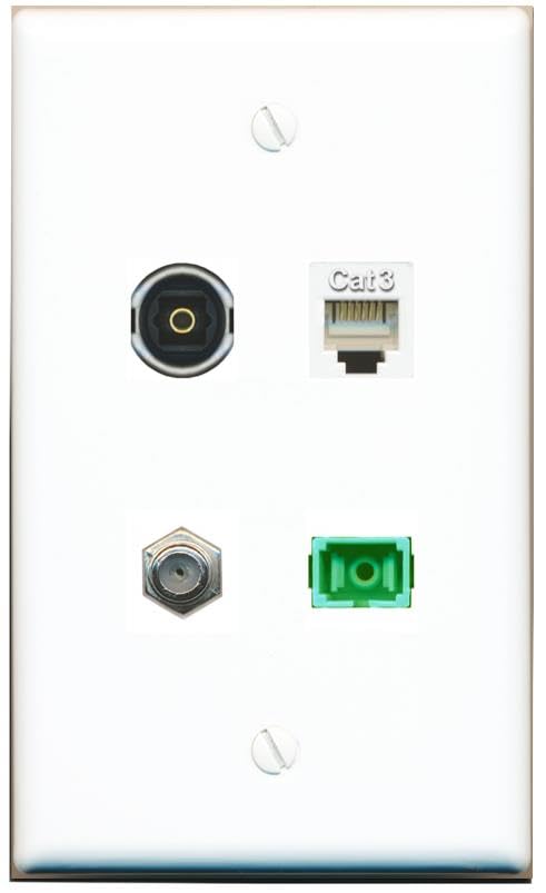 RiteAV - COAX PHONE SC-APC Singlemode Simplex TOSLINK Wall Plate Flat White