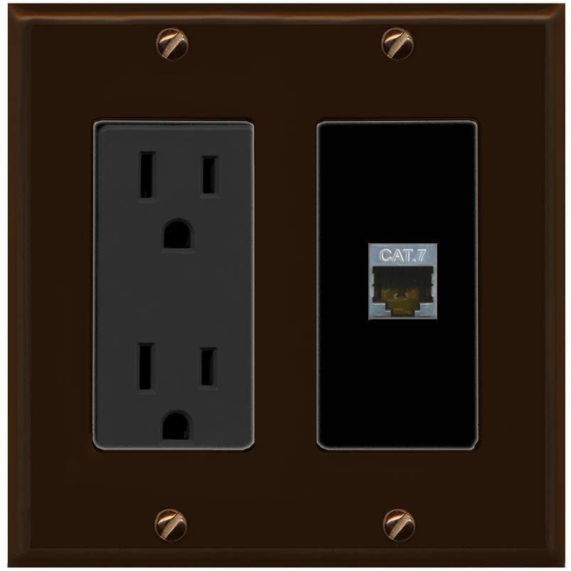 RiteAV 1 Port Cat7 Shielded Ethernet Wall Plate - Outlet [Brown/Black]