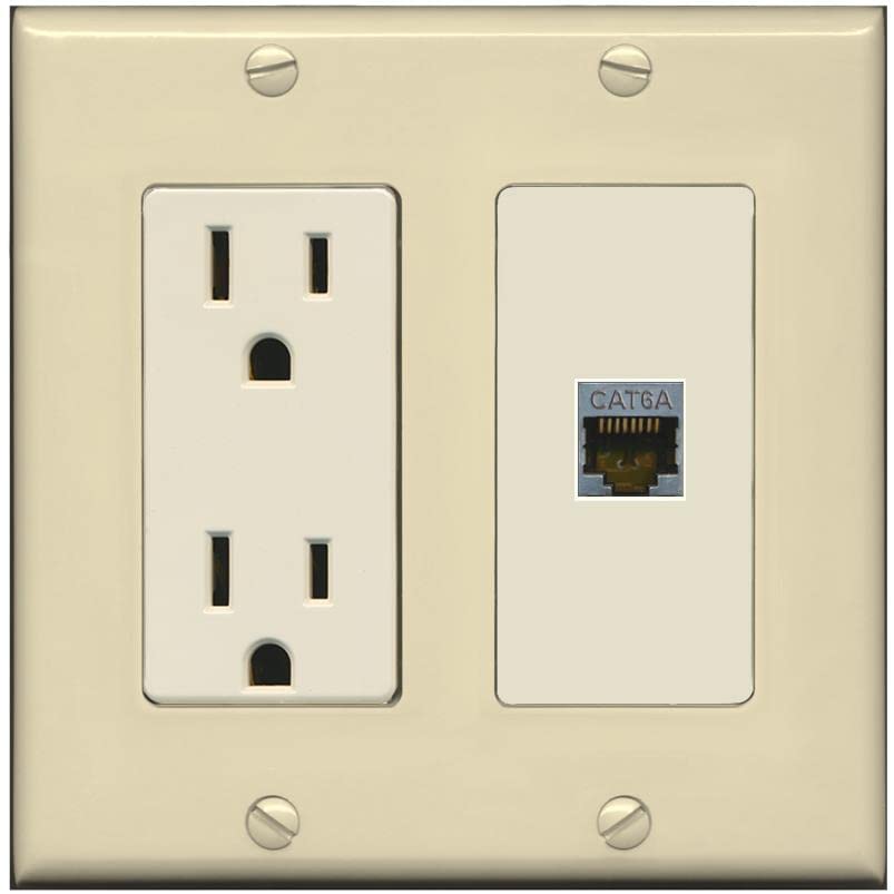 RiteAV 1 Port Cat6A Wall Plate - Outlet [Ivory/Light-Almond]
