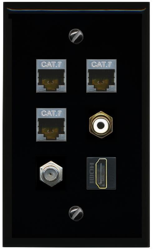 RiteAV 3 CAT7 COAX HDMI RCA WHITE Flat/Solid Wall Plate [Black]
