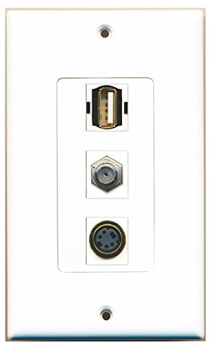 RiteAV 1 Port Coax Cable TV- F-Type 1 Port USB A-A 1 Port S-Video Wall Plate OVERSIZED