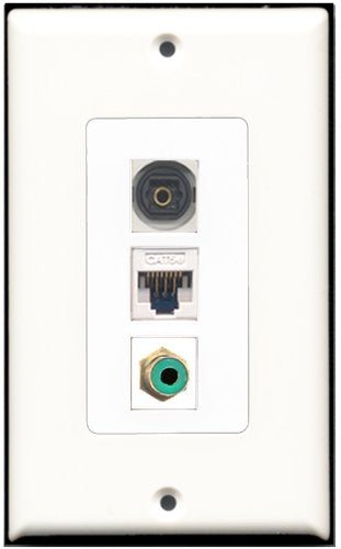 RiteAV 1 Port RCA Green 1 Toslink 1 Cat5e Ethernet White Wall Plate OVERSIZED