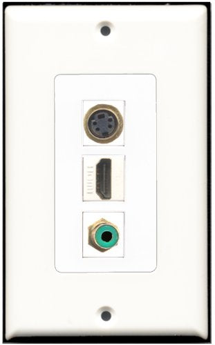 RiteAV 1 Port HDMI 1 RCA Green 1 S-Video Wall Plate OVERSIZED