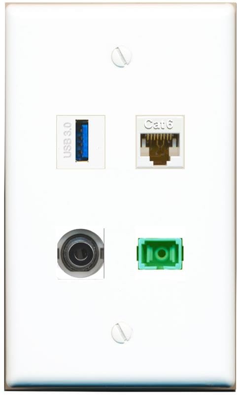 RiteAV - 3-5MM CAT6 SC-APC Singlemode Simplex USB-3 Wall Plate Flat White