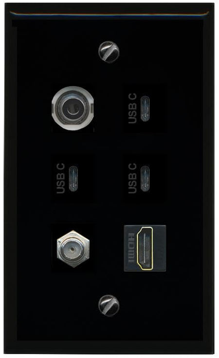 RiteAV 3.5mm Coax HDMI 3 USBC Flat/Solid Wall Plate [Black]