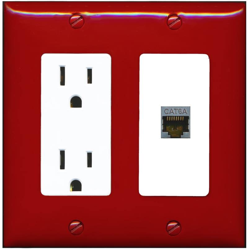 RiteAV 1 Port Cat6A Wall Plate - Outlet [Red/White]