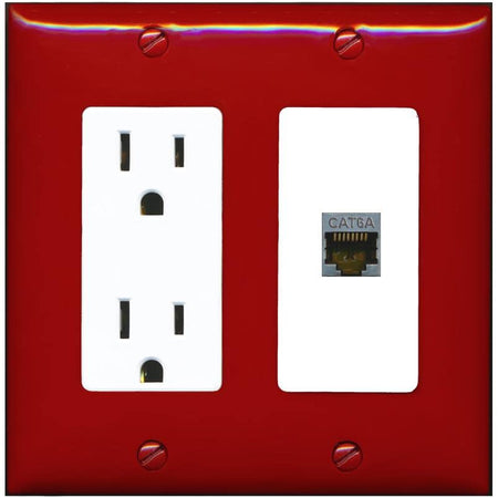 RiteAV 1 Port Cat6A Wall Plate - Outlet [Red/White]