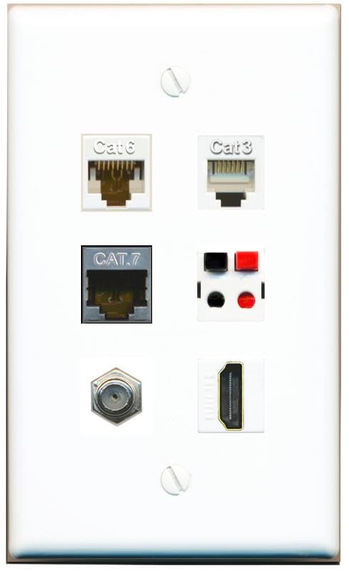 RiteAV CAT6 CAT7 COAX HDMI PHONE SPEAKER Flat/Solid Wall Plate [White]