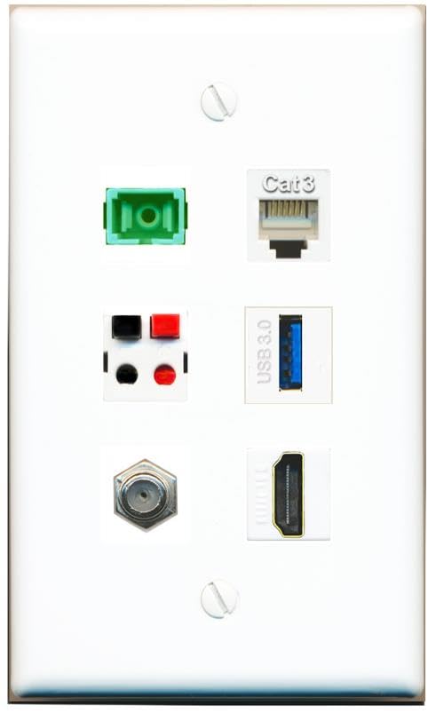 RiteAV COAX HDMI PHONE SC-APC-SX SPEAKER USB-3 Flat/Solid Wall Plate [White]