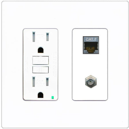 RiteAV Coax and Cat7 Wall Plate - GFCI [Screwless White]