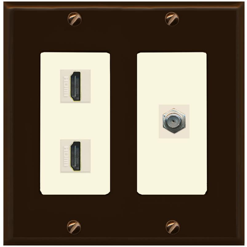 COAX 2 HDMI Wall Plate-2 Gang Brown/Light-Almond
