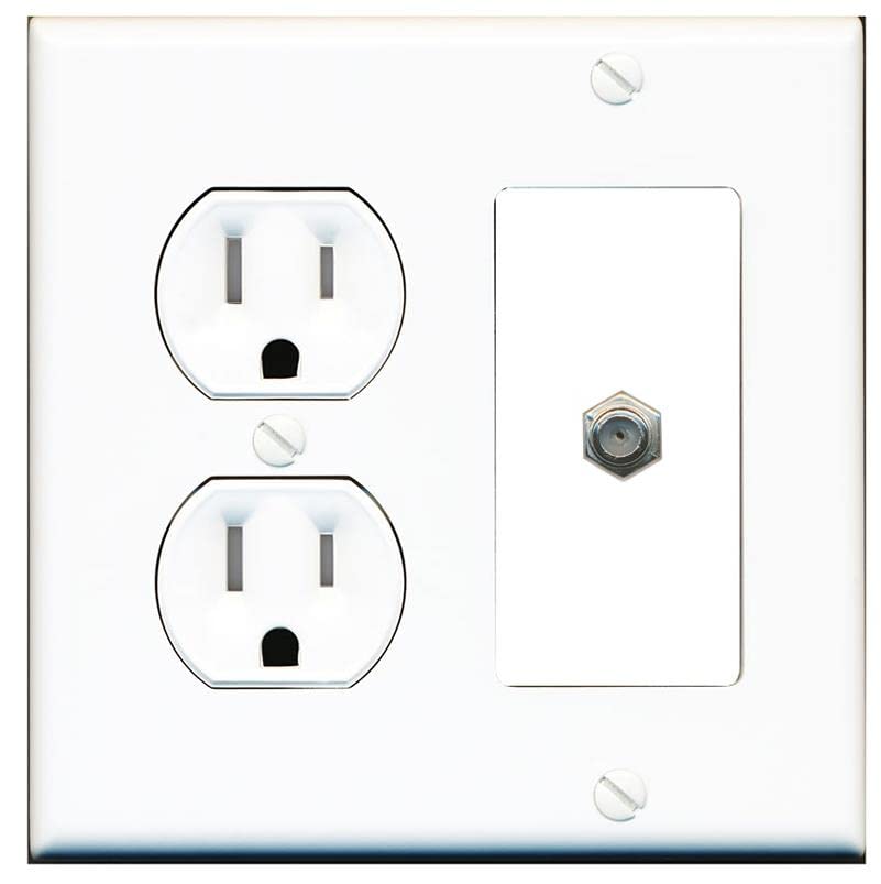 RiteAV 1 Port Coax Cable TV F-Type Wall Plate - Tamper Res Round [White/White]