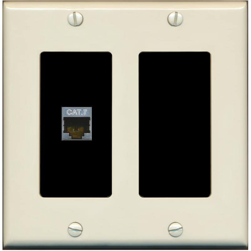 RiteAV 1 Port Cat7 Shielded Ethernet Wall Plate - 2 Gang [Light-Almond/Black]