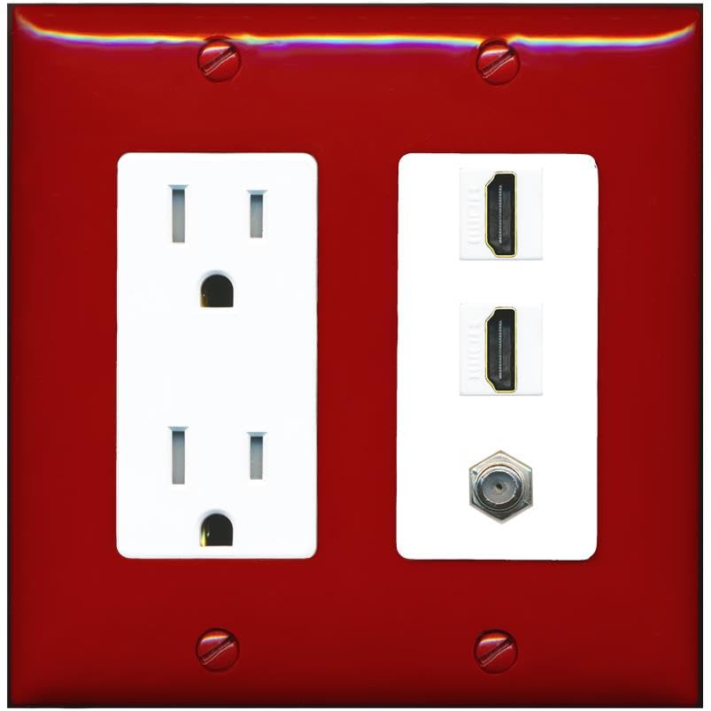 COAX 2 HDMI Wall Plate-Tamper-Res Red/White