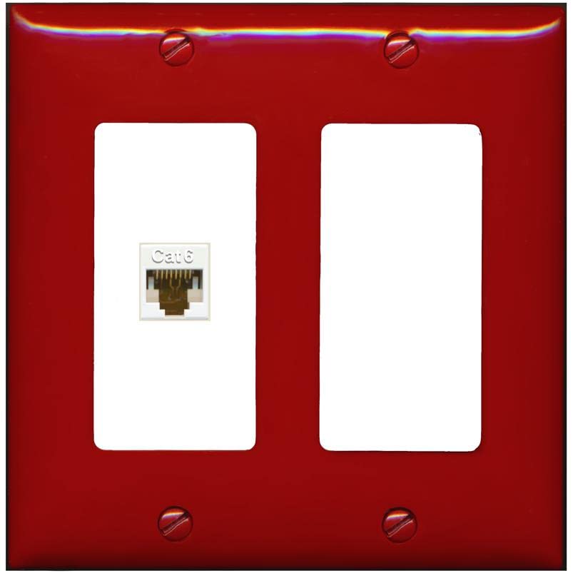 RiteAV 1 Port Cat6 Ethernet Wall Plate Female-Female - 2 Gang [Red/White]