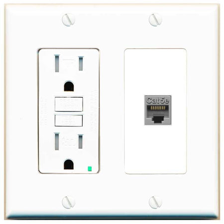 RiteAV CAT5E-GRAY Wall Plate with GFCI Power Outlet [White]