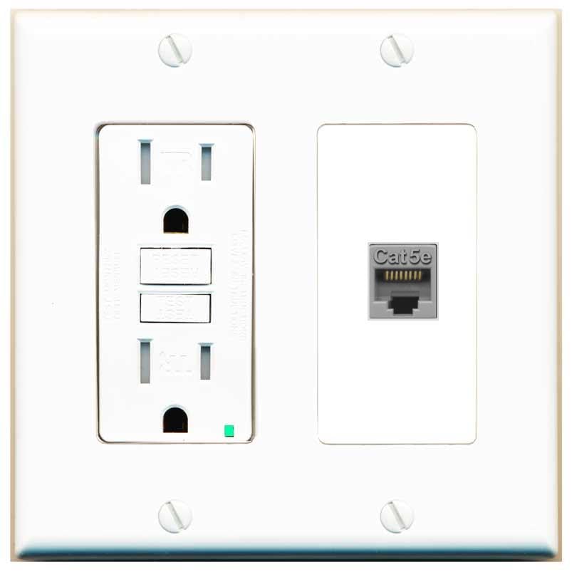RiteAV CAT5E-GRAY Wall Plate with GFCI Power Outlet [White]