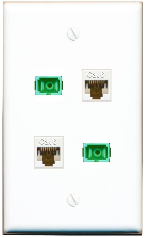RiteAV - 2 CAT6 2 SC-APC Singlemode Simplex Wall Plate Flat White