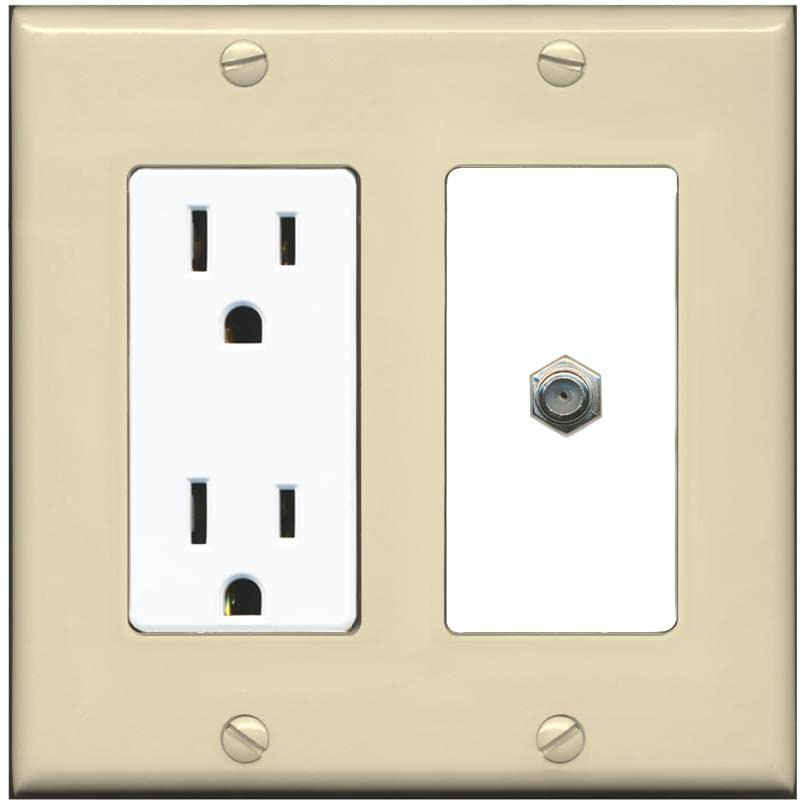 RiteAV 1 Port Coax Cable TV F-Type Wall Plate - Outlet [Ivory/White]