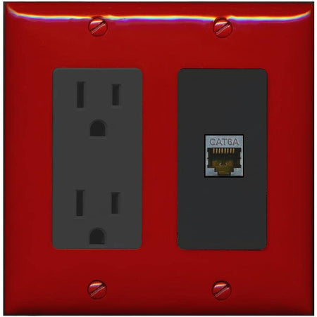 RiteAV 1 Port Cat6A Wall Plate - Outlet [Red/Black]