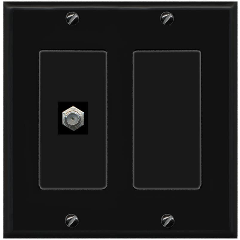 RiteAV 1 Port Coax Cable TV F-Type Wall Plate - 2 Gang [Black/Black]
