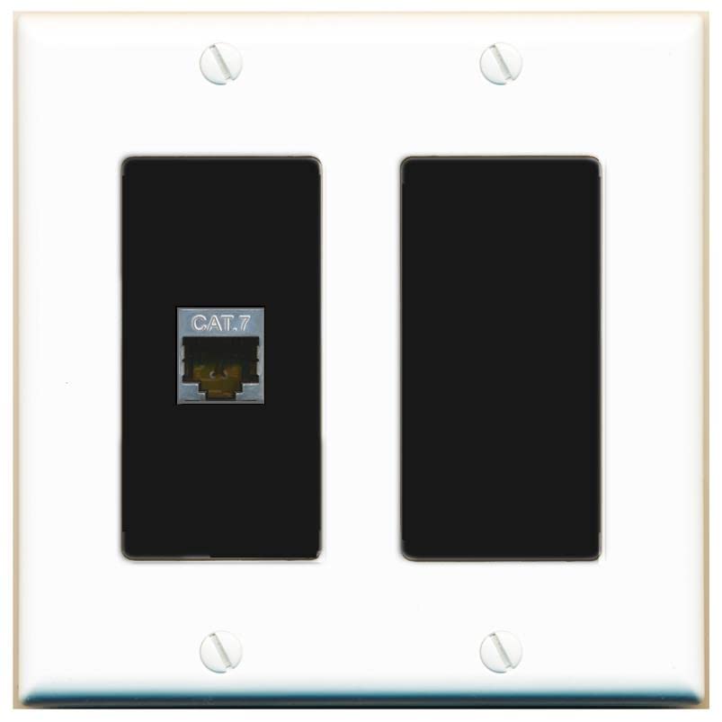 RiteAV 1 Port Cat7 Shielded Ethernet Wall Plate - 2 Gang [White/Black]