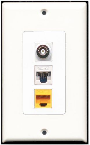 RiteAV 1 Port BNC 1 Cat5e Ethernet White 1 Cat5e Ethernet Yellow Wall Plate OVERSIZED