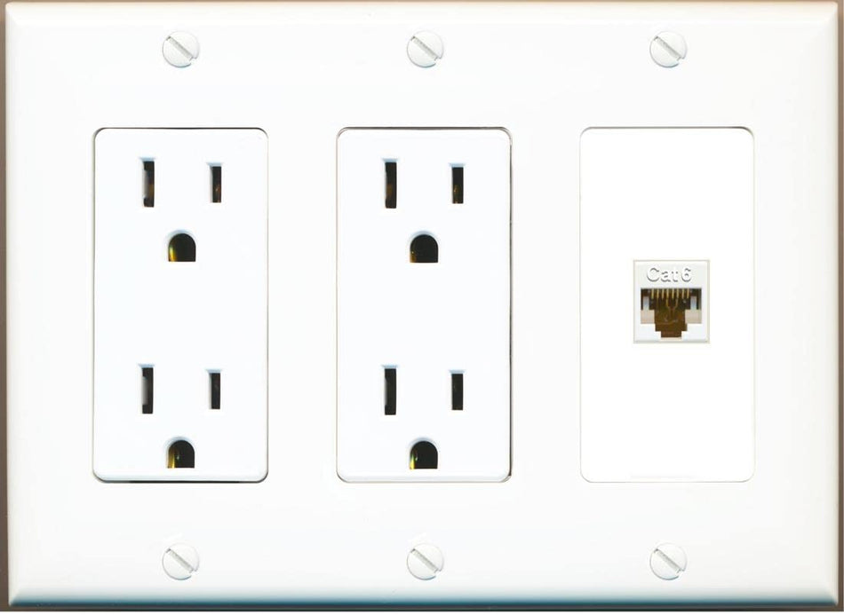 RiteAV 1 Port Cat6 Ethernet Wall Plate Female-Female - 3G Dual Outlet [White/White]