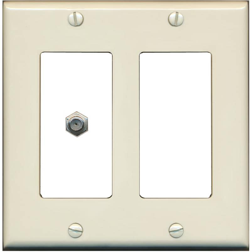 RiteAV 1 Port Coax Cable TV F-Type Wall Plate - 2 Gang [Light-Almond/White]