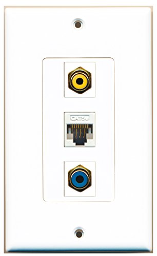 RiteAV 1 Port RCA Yellow 1 Port RCA Blue 1 Port Cat5e Ethernet White Wall Plate OVERSIZED