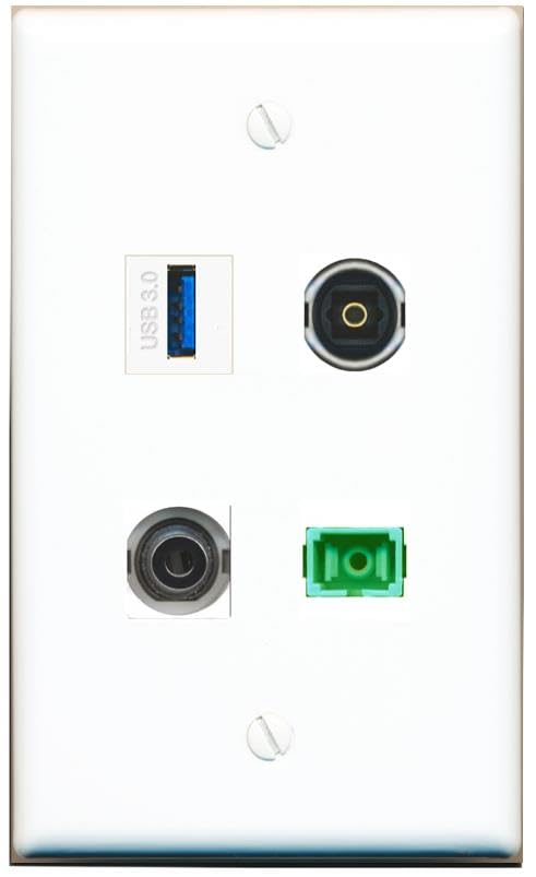 RiteAV - 3-5MM SC-APC Singlemode Simplex TOSLINK USB-3 Wall Plate Flat White