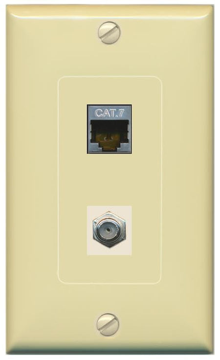 RiteAV Coax and Cat7 Wall Plate - 1 Gang [Ivory/Ivory]