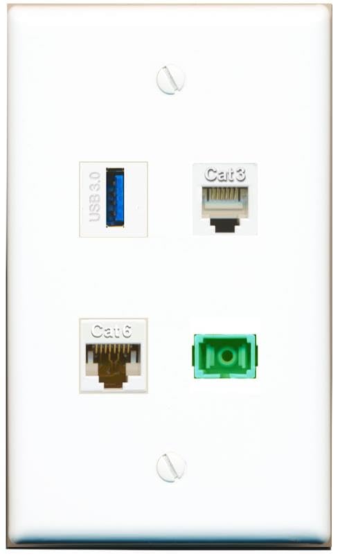 RiteAV - CAT6 PHONE SC-APC Singlemode Simplex USB-3 Wall Plate Flat White