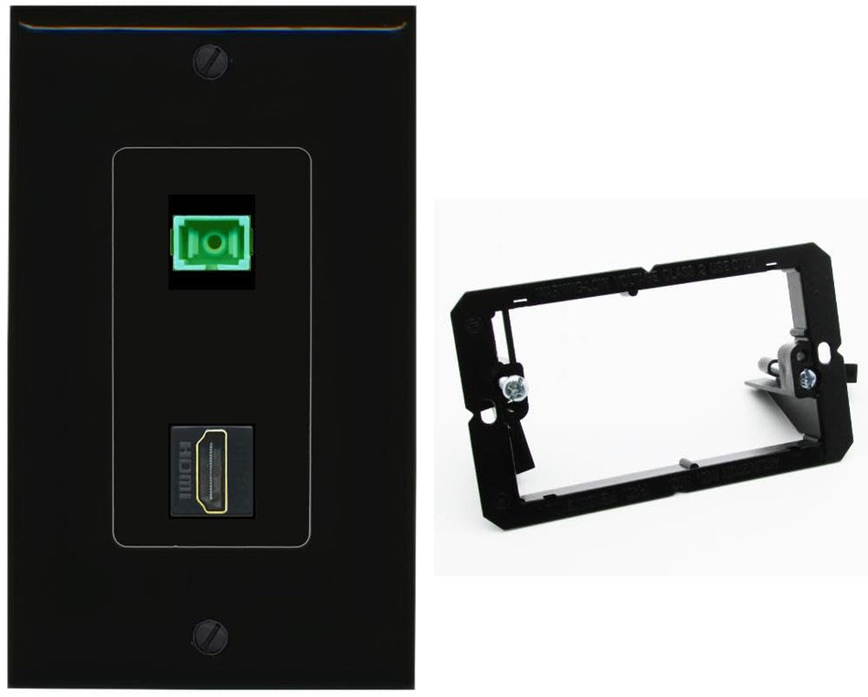RiteAV 1 Port Fiber Optic Jack SC Simplex APC + HDMI Wall Plate-Bracket Black/Black