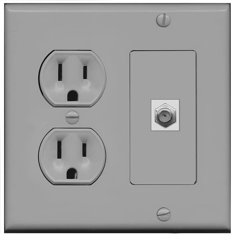 RiteAV 1 Port Coax Cable TV F-Type Wall Plate - Round Outlet [Gray/Gray]